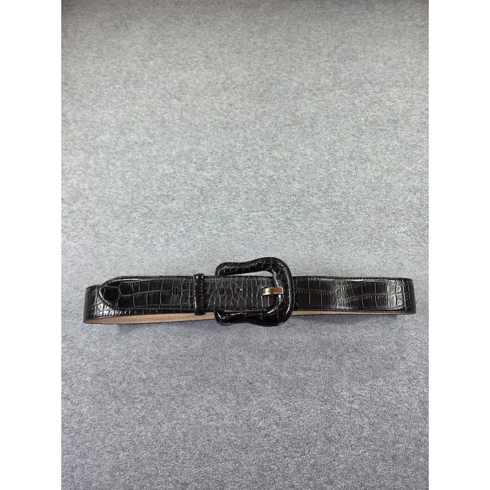 Lake Shore Drive Womens Croc Embossed Leather Belt ML Black Classic